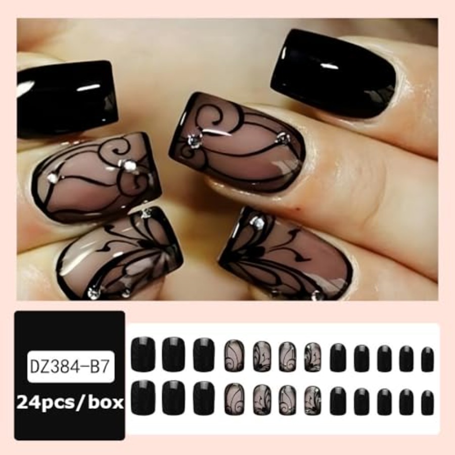 Full Cover Adhesive - Uñas postizas cuadradas cortas con base